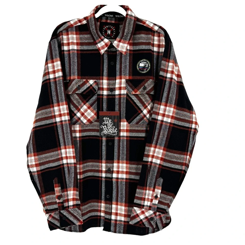 Howitzer American Patriot Flannel Shirt Men's XL Black Plaid Grunt Western NEW‎